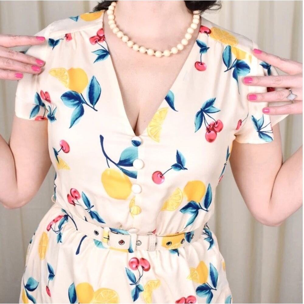 Voodoo Vixen Cherry Lemonade Swing Dress XXL Pinup Spring Summer 1950’s Pockets - Picture 3 of 16